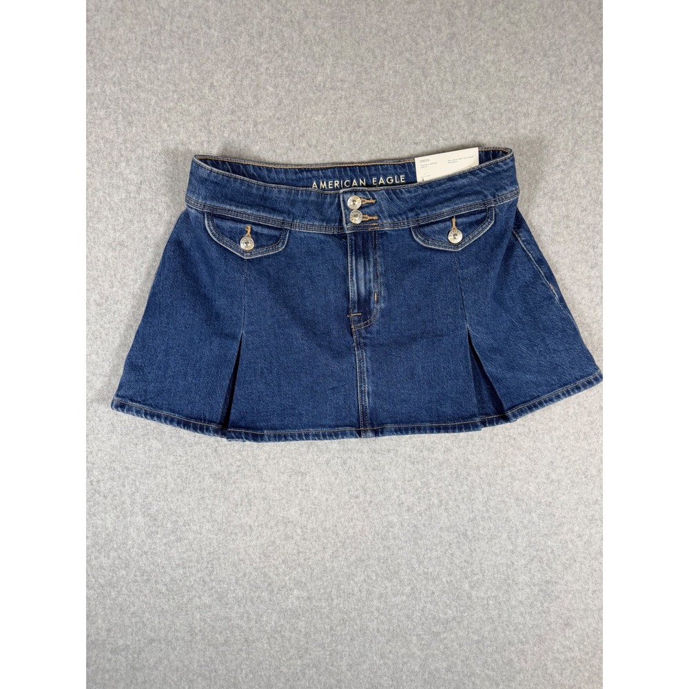 NWT American Eagle Denim Mini Skirt Women 4 Low Rise A-Line Pleated Stretch Y2K